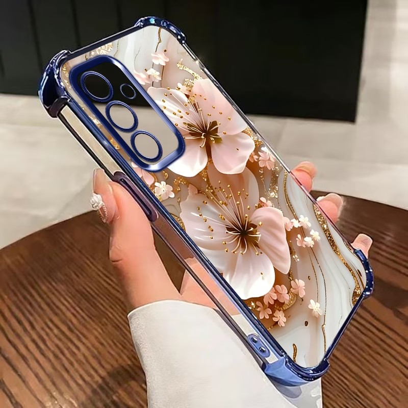 Phone Case Clear - غطاء هاتف شفاف مزخرف بالزهور ومطلي
