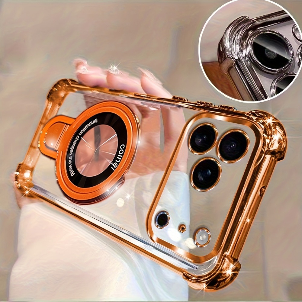 Phone Kickstand Ring - غطاء هاتف فاخر شفاف مطلي لآيفون