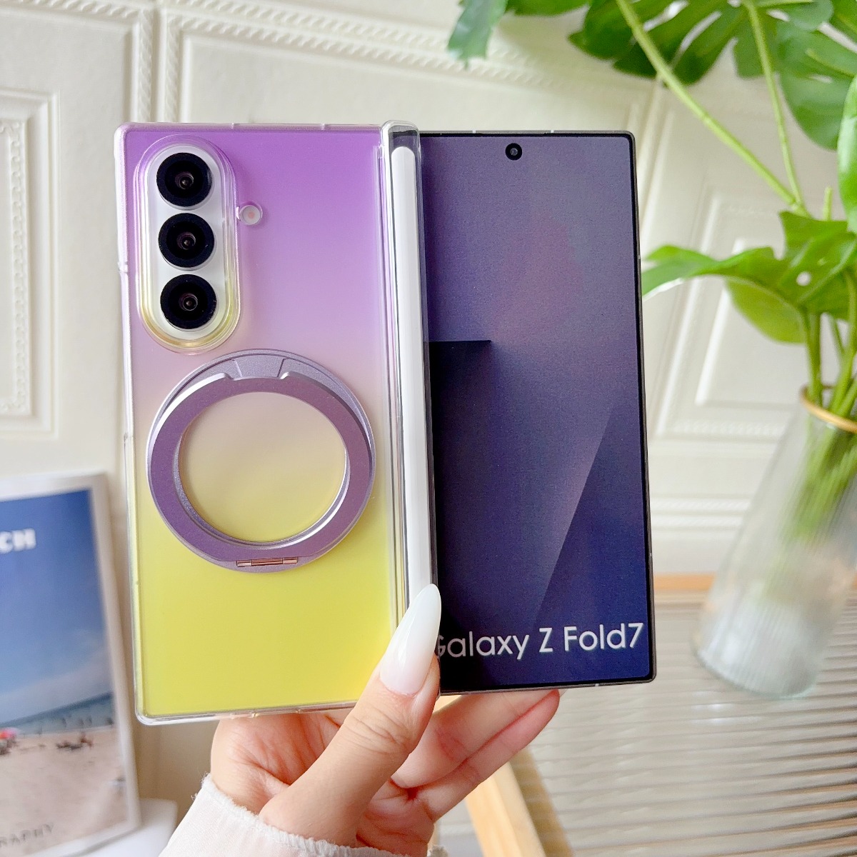 Phone Kickstand Ring - جراب هاتف مغناطيسي شفاف متدرج اللون